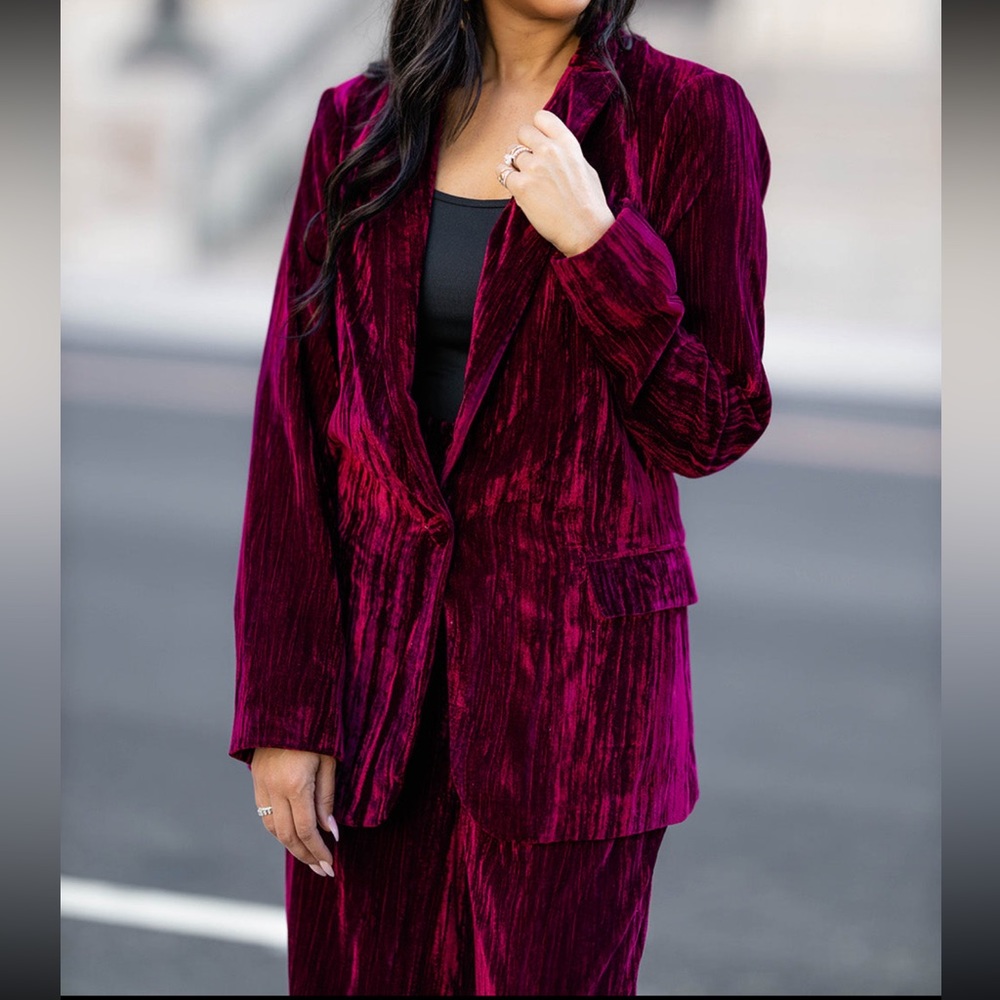 BuddyLove Merlot Velvet oversized blazer. Size large. NWT